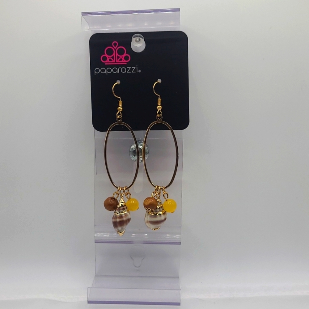 Brown And Yellow Paparazzi Costume Earrings - Picture 1 of 3